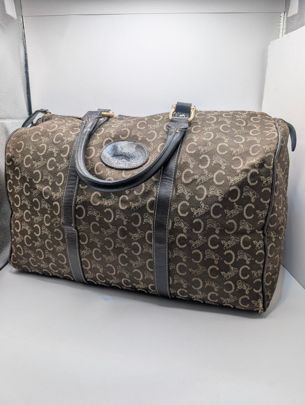 Authentic Vintage Celine Macadam Canvas Boston Bag Large